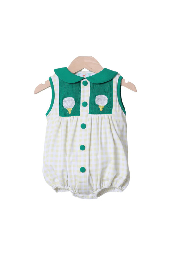 Smocked Golf Yellow Gingham Bubble | The Smocked Flamingo