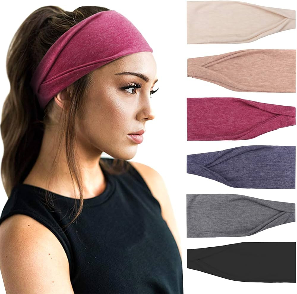 DRESHOW 6 Pack Yoga Sports Headbands for Women Elastic Non-Slip Headbands Running Workout Hair Ba... | Amazon (US)