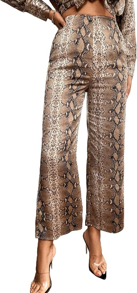 WDIRARA Women's Snakeskin Print Flare Leg High Waisted Loose Work Pants Dressy | Amazon (US)
