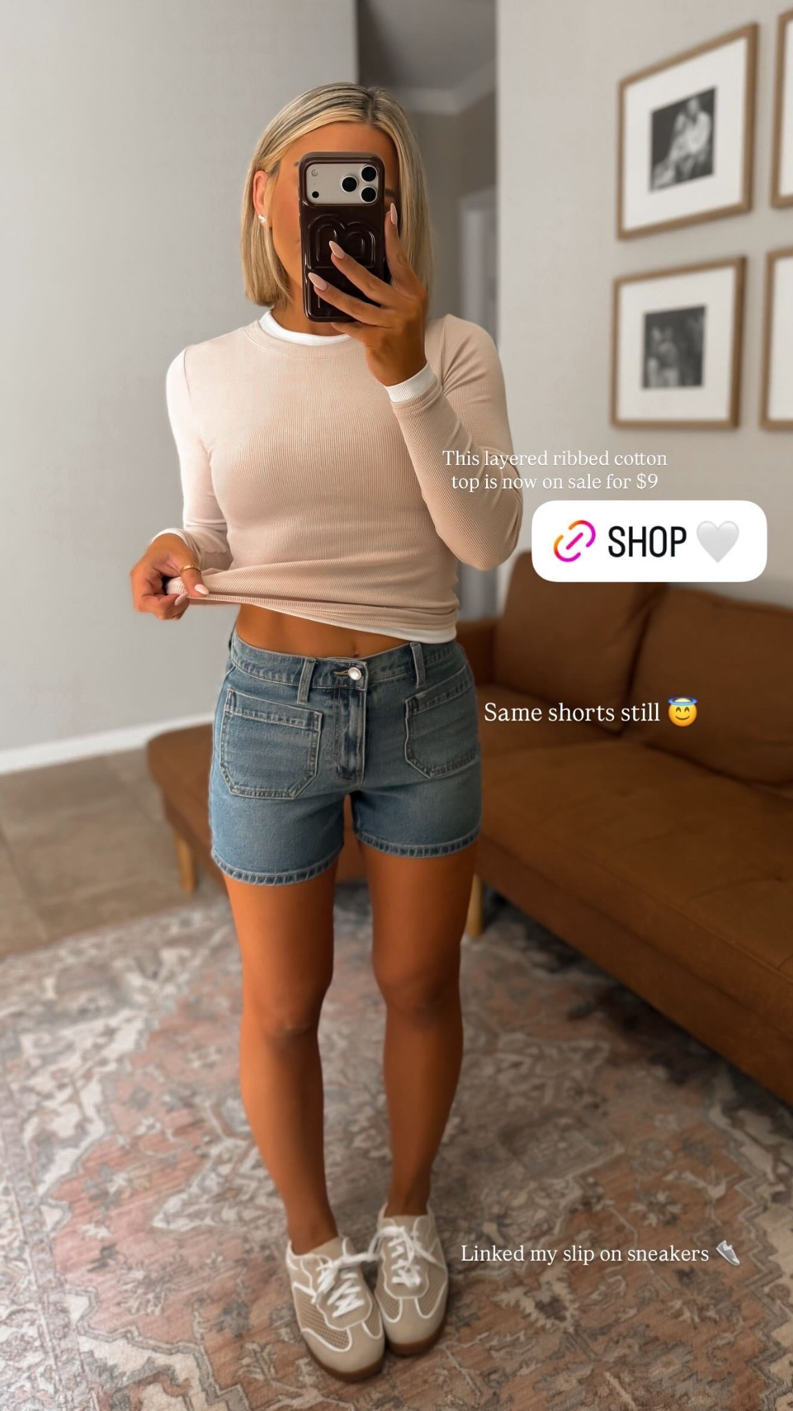 This layered ribbed cotton top is now on sale for $9 Same shorts still 😇 Linked my slip on sneakers 👟