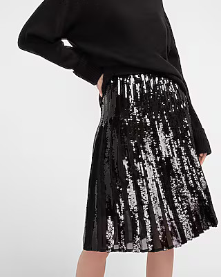 High Waisted Sequin Pleated Midi Skirt | Express