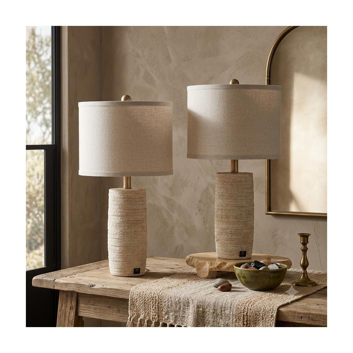 Maxax Oatmeal Resin Table Lamp Set of 2 with USB Ports, 3-Way Layered Texture Bedside Lamps for L... | Target