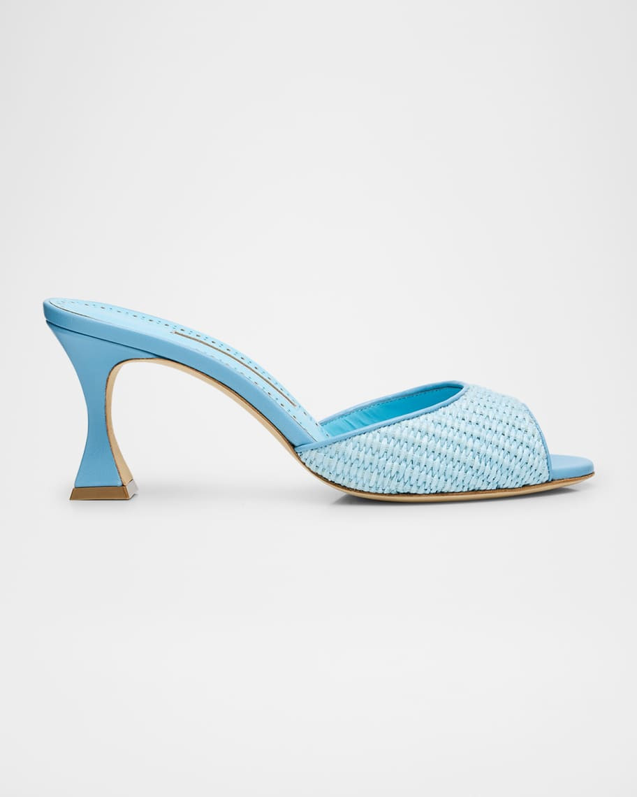 Manolo Blahnik Raffia Jadara Slide Sandals | Neiman Marcus