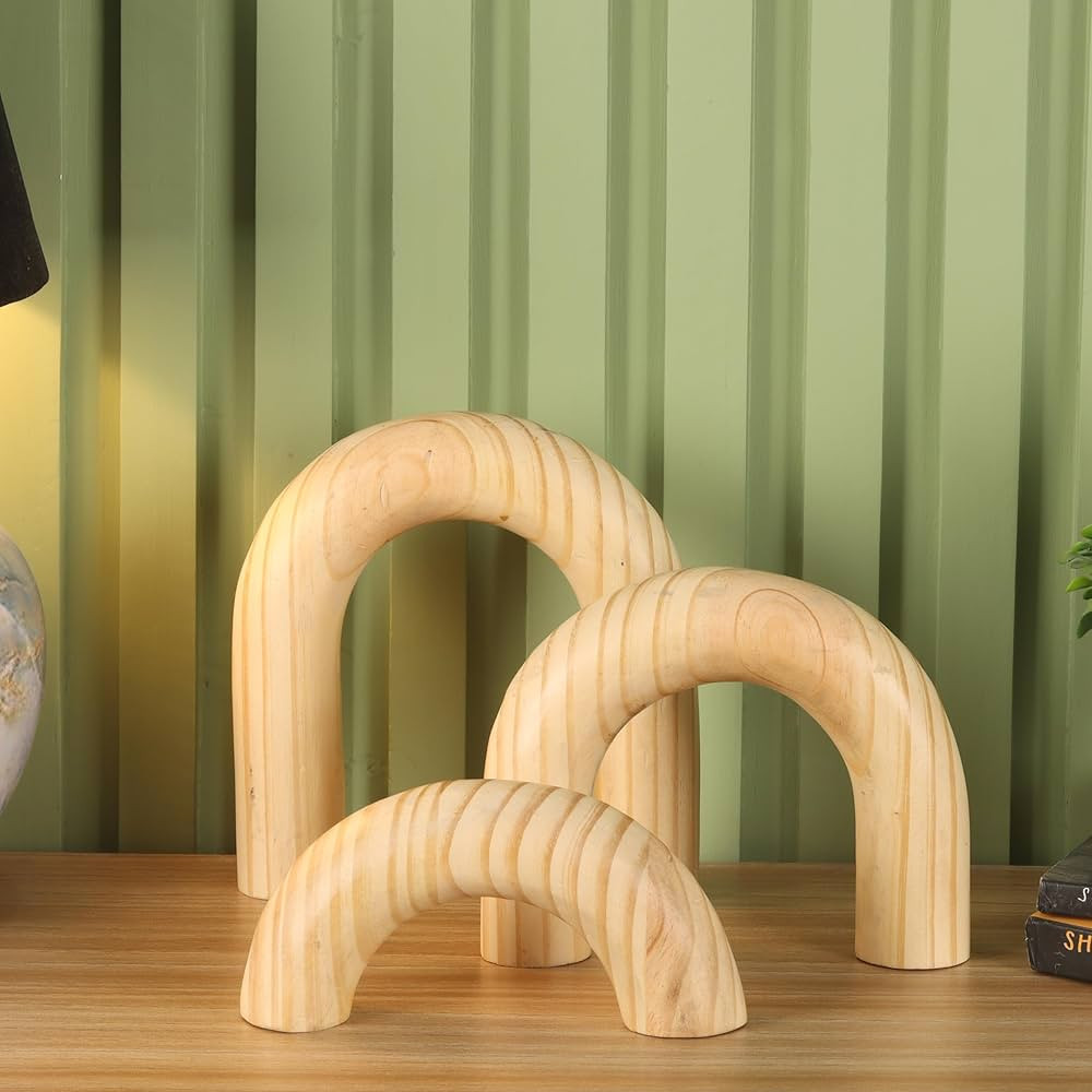 3Pcs Wooden Arches Decorative Object Coffee Table Decor, Boho Shelf Decor Arch Design, Neutral Ho... | Amazon (US)