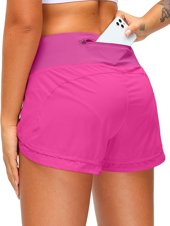 Women's Running Shorts with Zipper Pocket 3 Inch Quick-Dry Workout Athletic Gym Shorts for Women | Amazon (US)