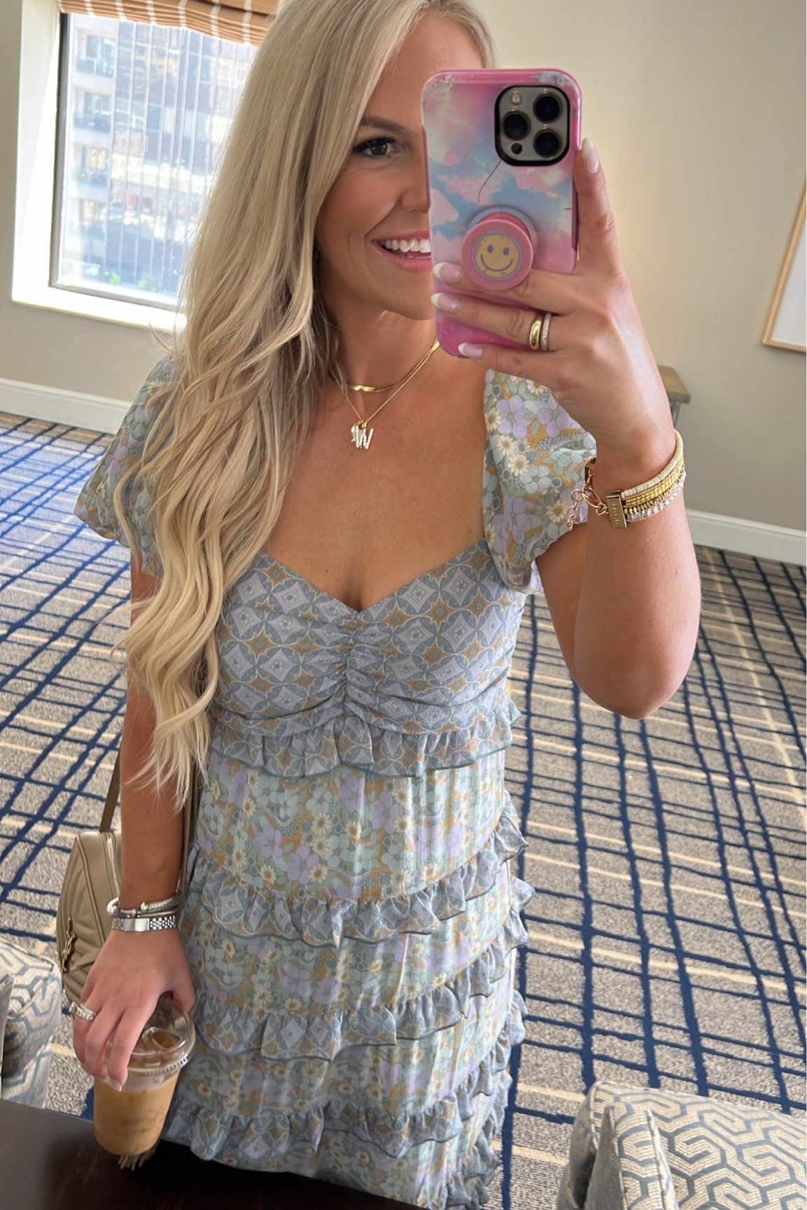 Perfect tired ruffle maxi for fall! I love the fitted top and floral detail. Runs tts wearing size small. Print Also available in short dress. Loved styled with boots and hat. Can be easily dressed up with heels! 