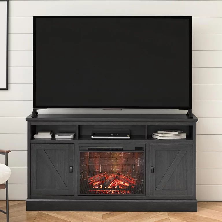 Ameriwood Home Ashton Lane Electric Fireplace TV Stand for TVs up to 65", Black Oak | Walmart (US)