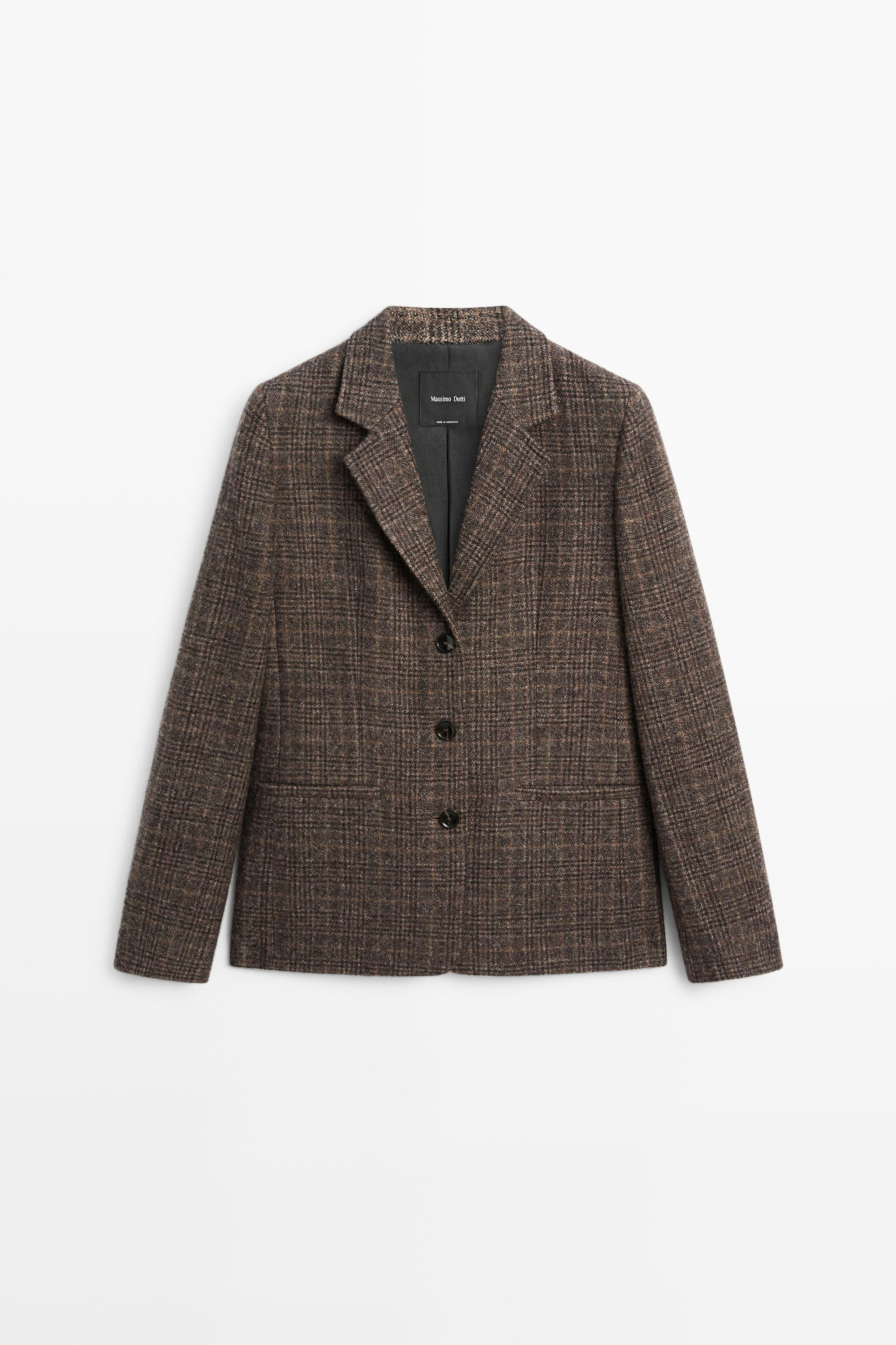 100% wool suede check blazer - BROWN | Massimo Dutti UK