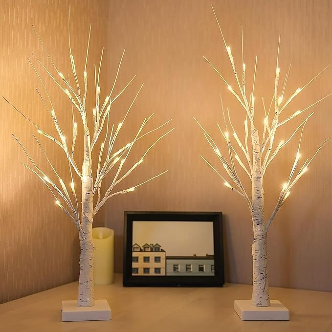 2-Pack 2FT Lighted Birch Tree with Timer for Christmas Decorations Indoor, Artificial Birch Tree ... | Amazon (US)