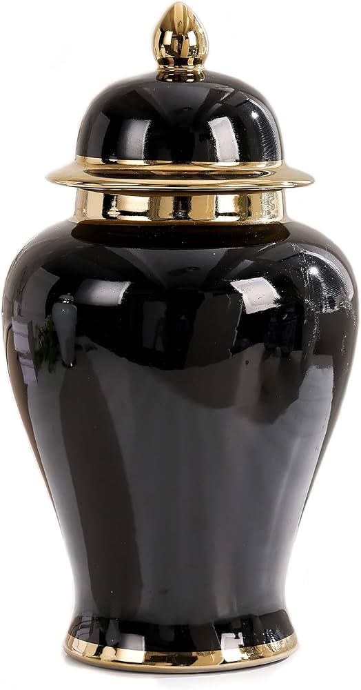 Ginger Jar,Black Ginger Jar with Gold Trim,Ginger Jar Vase Decor, Ceramic Decorative Jars for Hom... | Amazon (US)