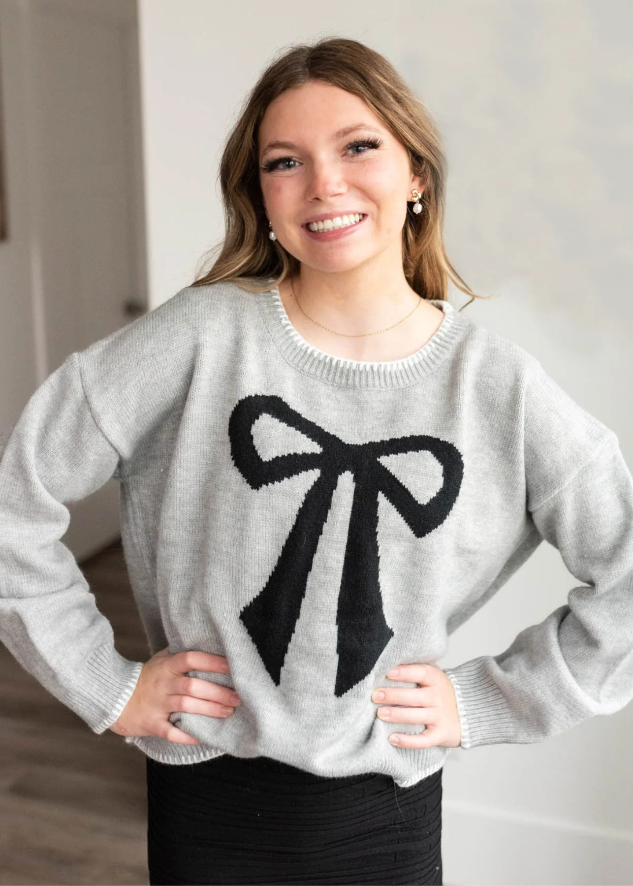 Mckinley Heather Grey Bow Sweater | My Sister's Closet Boutique