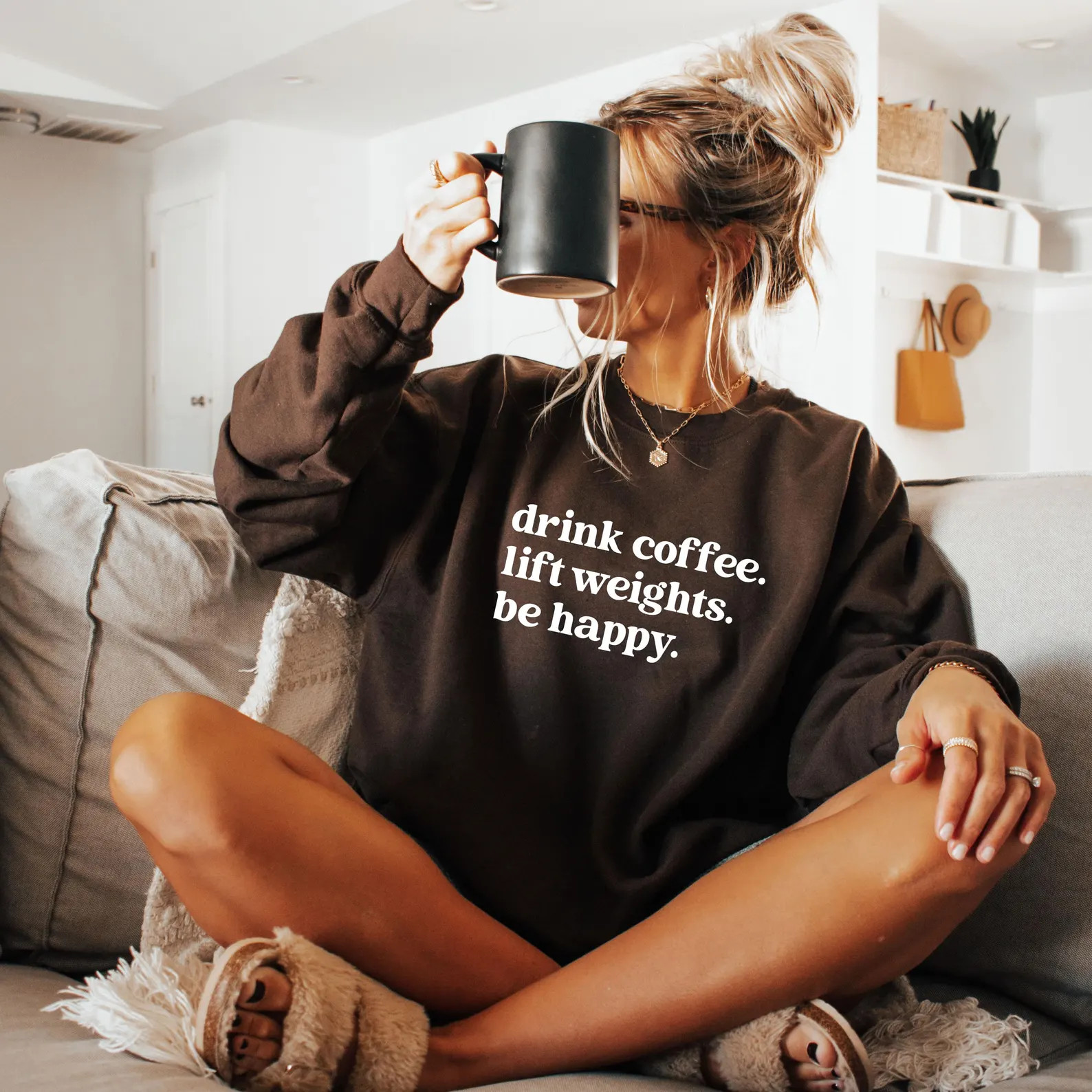 Drink Coffee Lift Weights Sweatshirt: Gym Fitness Motivation Pullover | Etsy (US)
