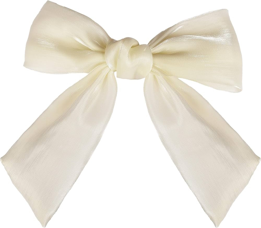 Shimmer Satin Hair Bows Long Tail Bowknot Hair Accessories for Women (Ivory) | Amazon (US)