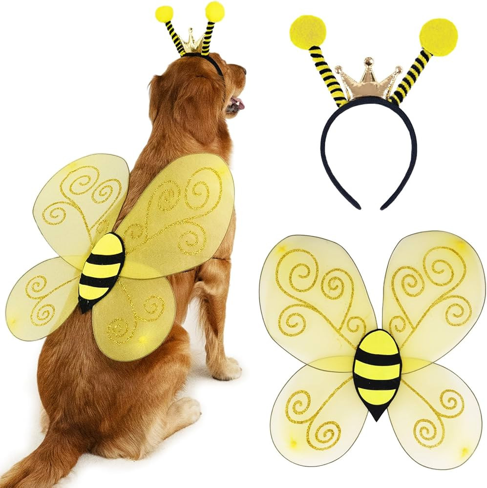 Bee Dog Headband and Wings Costume Set, Bee Wings Headband Accessories for Large Dog Halloween Ch... | Amazon (US)