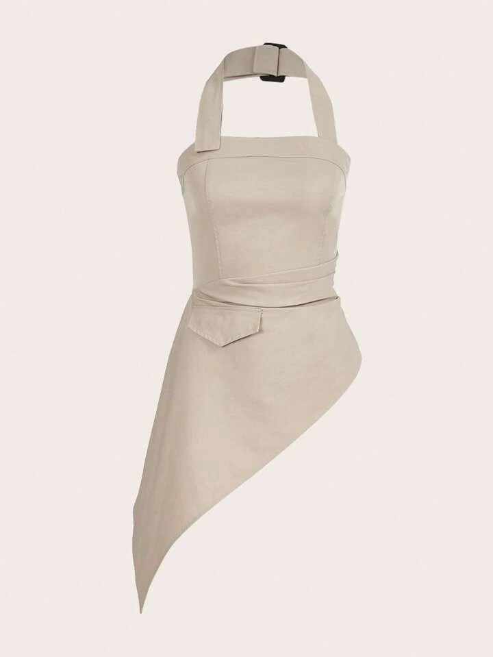 SHEIN ICON Solid Asymmetrical Hem Backless Halter Top | SHEIN