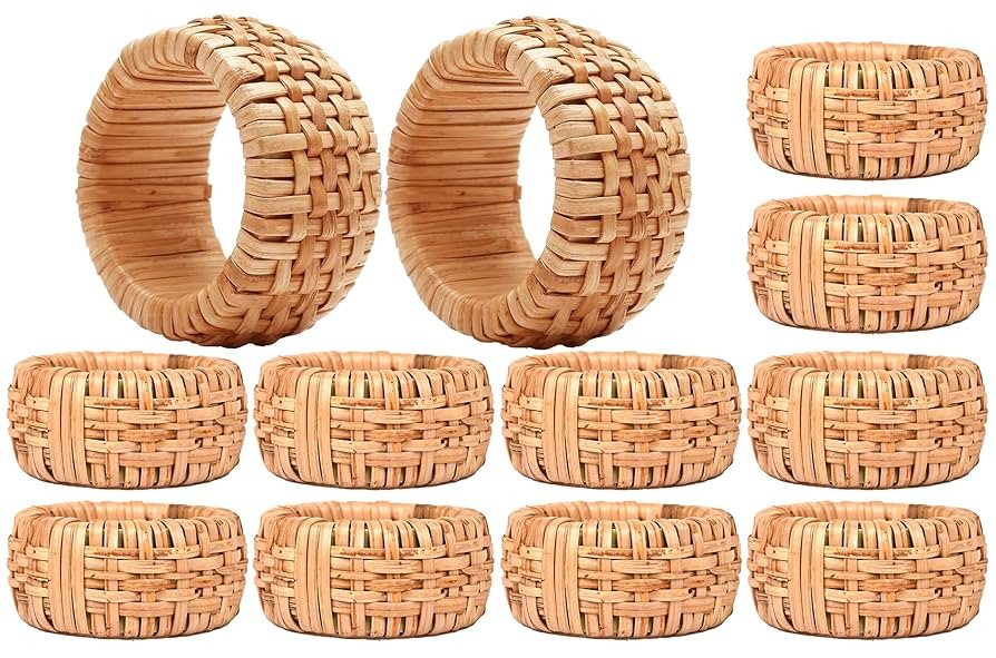 Natural Rattan Napkin Rings Set of 12 - Handcrafted Cane Serviette Holders for Table Decor, Weddi... | Amazon (US)