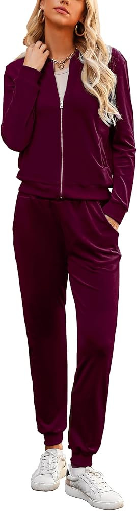 Marvmys Women's Velour Tracksuit Full Zip Up Sweatsuits Set 2 Piece Outfits Jogger Set | Amazon (US)