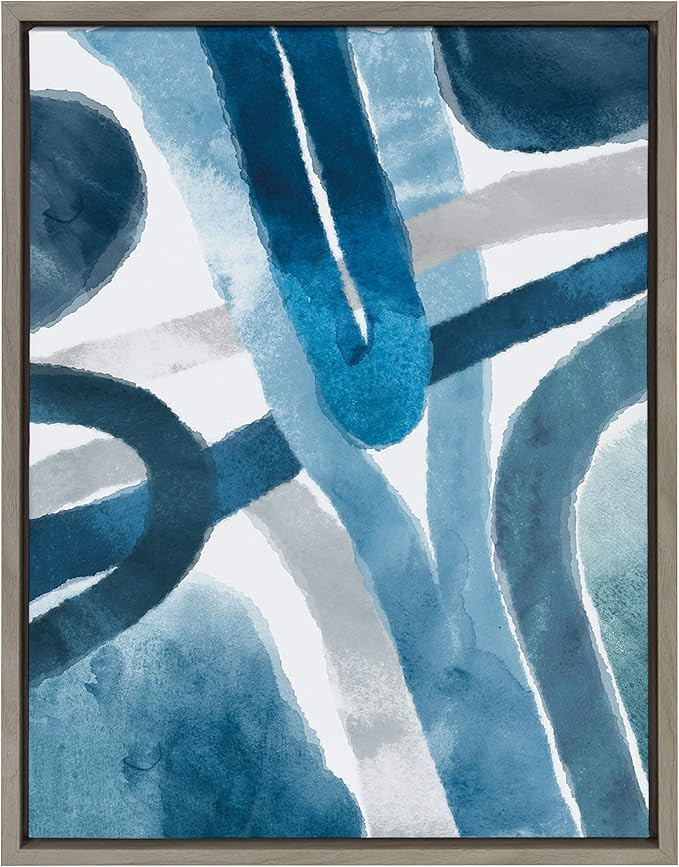 Kate and Laurel Sylvie Abstract Blue and Gray Watercolor Framed Canvas Wall Art, 18x24 Gray | Amazon (US)