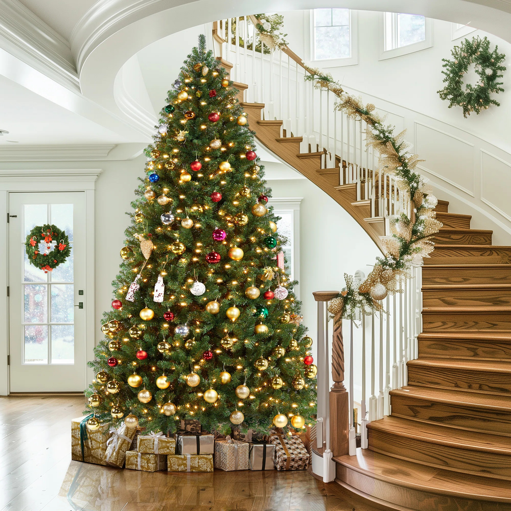 Pre-Lit Green Spruce Artificial Christmas Tree with Foldable Stand | Wayfair North America