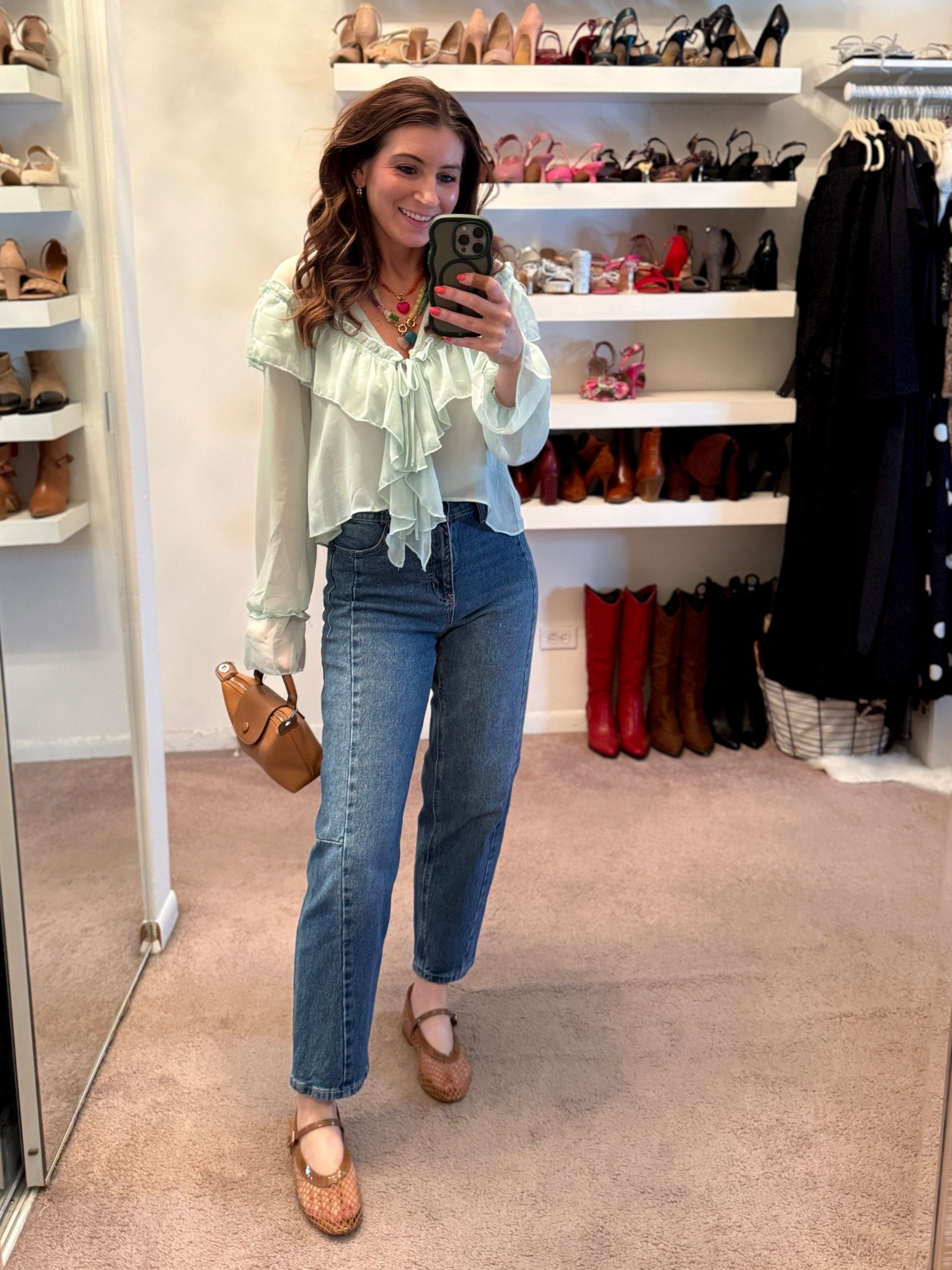 Mint Green Ruffle Boho Blouse (size small)
Walmart barrel Leg Jeans (size 2)
Mesh ballet flats

Spring outfit idea, easy outfit, casual outfit, brunch outfit, weekend outfit 

#LTKSeasonal #LTKSaleAlert #LTKootd