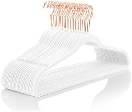 MIZGI Premium Velvet Hangers (30 Pack) Heavy Duty - Non Slip Velvet Suit Hanger White - Copper/Ro... | Amazon (US)