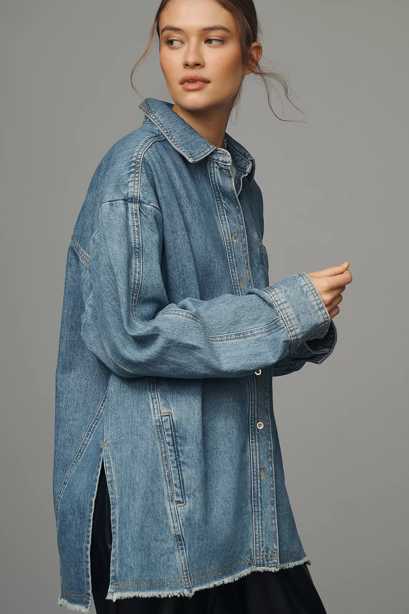 Pilcro Long-Sleeve Denim Chore Shirt | Anthropologie (US)