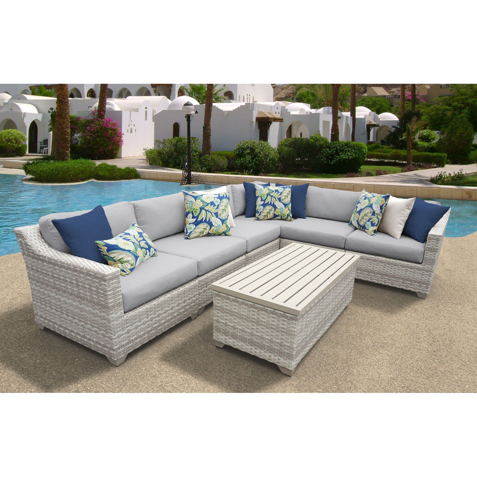 TK Classics Fairmont All-Weather Wicker 7 Piece Corner Sectional Conversation Set - Walmart.com | Walmart (US)