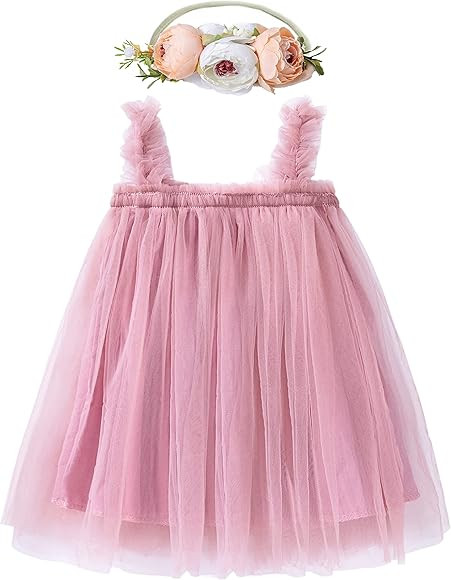 LZH Layered Dress for Toddler Baby Girl Rainbow Tutu Princess Summer Skirt with Flower Headband | Amazon (CA)
