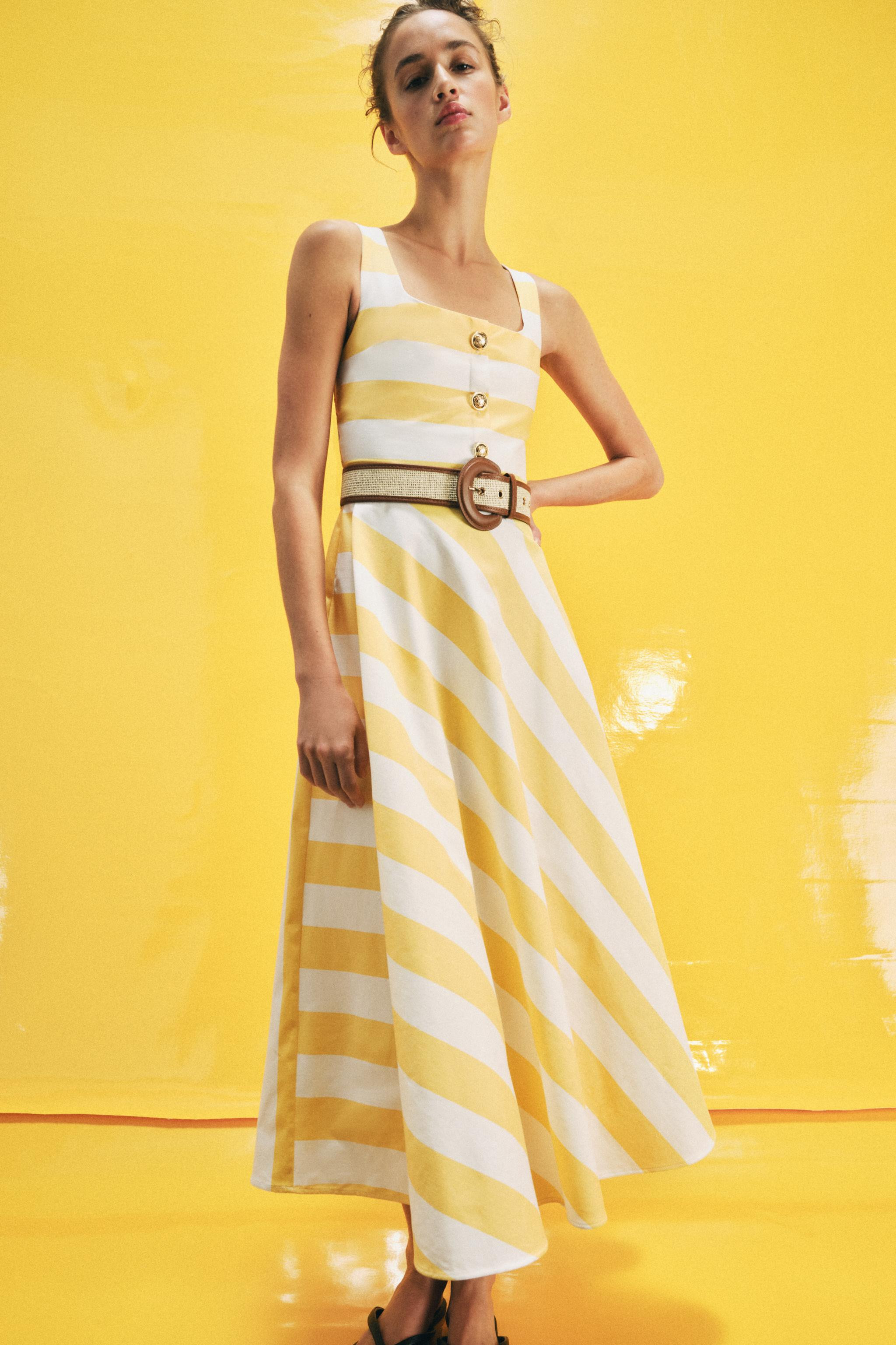 STRIPED BELTED MIDI DRESS | Zara US