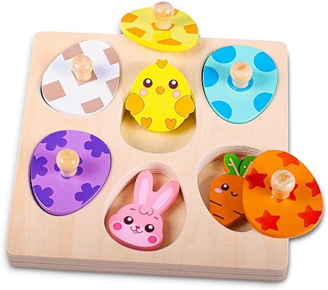 Easter Basket Stuffers - Easter-Themed Wooden Peg Puzzle for Toddlers 1-3 Years, Montessori Educa... | Amazon (US)