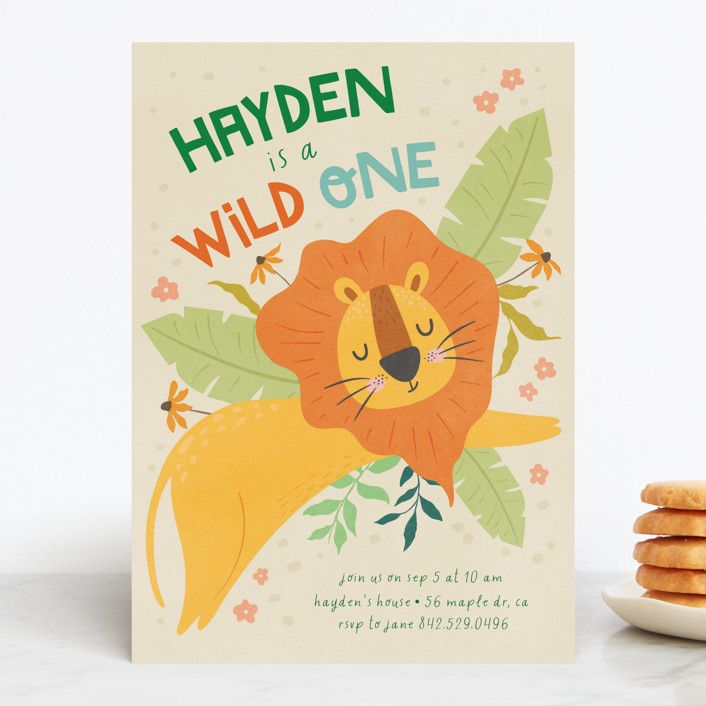 "Wild Lion" - Customizable Children's Birthday Party Invitations in Beige by Vera Lim. | Minted