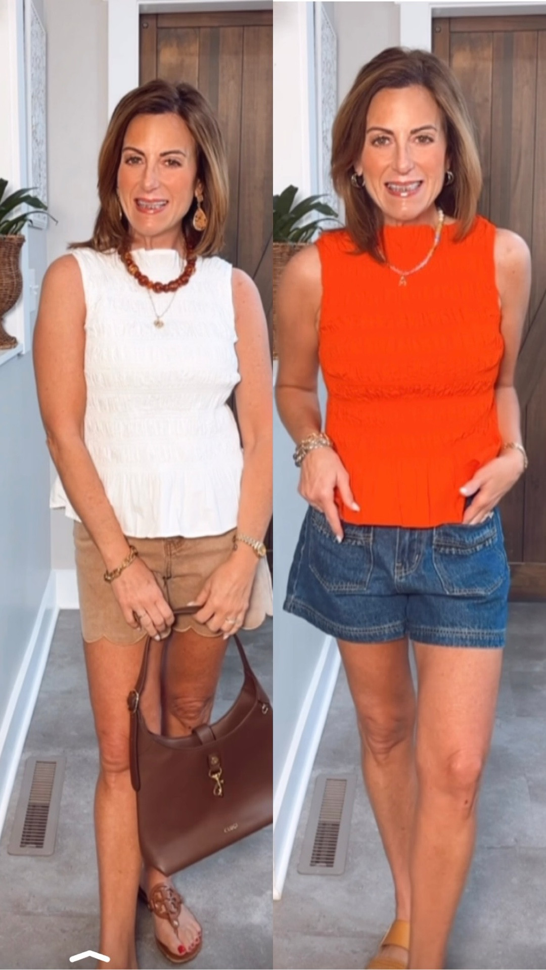 Who says you have to spend a fortune to look put together.
As a petite woman with a short torso, I know how hard it can be to find pieces that actually fit without alterations.
Would you have guessed they came from Walmart?
Both tops are under $25 and all the accessories are under $15.