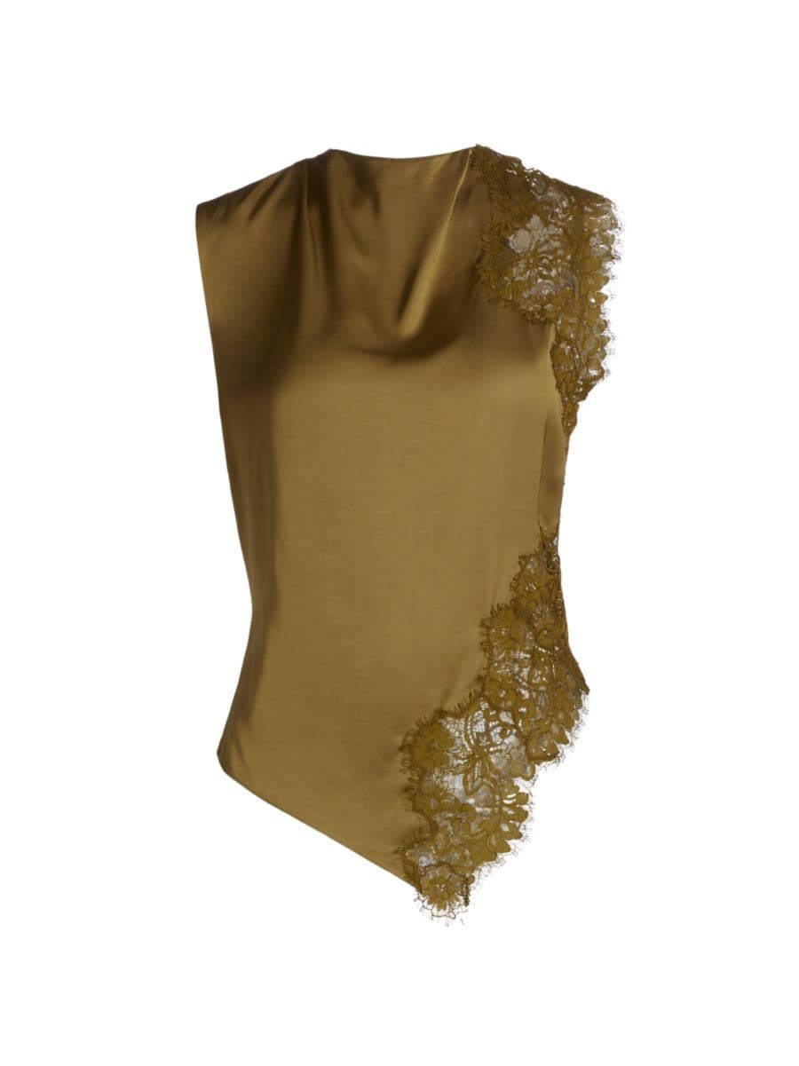 Gracie Lace-Trim Satin Sleeveless Blouse | Saks Fifth Avenue