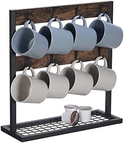 Giikin Coffee Mug Holder for Countertop-16 Hooks, 2 Tier Rustic Wood Coffee Cup Holder Stand with Me | Amazon (US)
