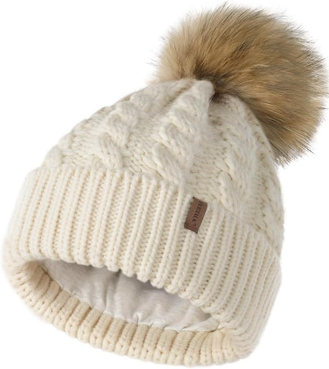 FURTALK Winter Beanie Hat for Women Cotton Lined Faux Fur Pom Pom Hats Womens Warm Thick Knit Sku... | Amazon (US)