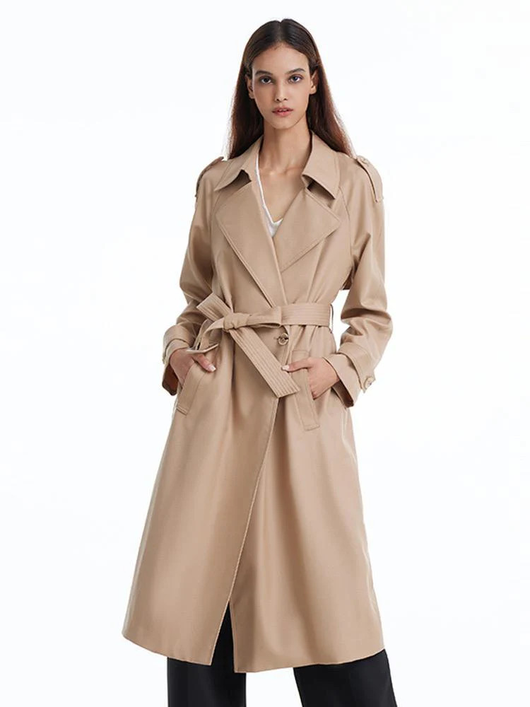 Worsted Woolen Trench Coat With Belt | GOELIA