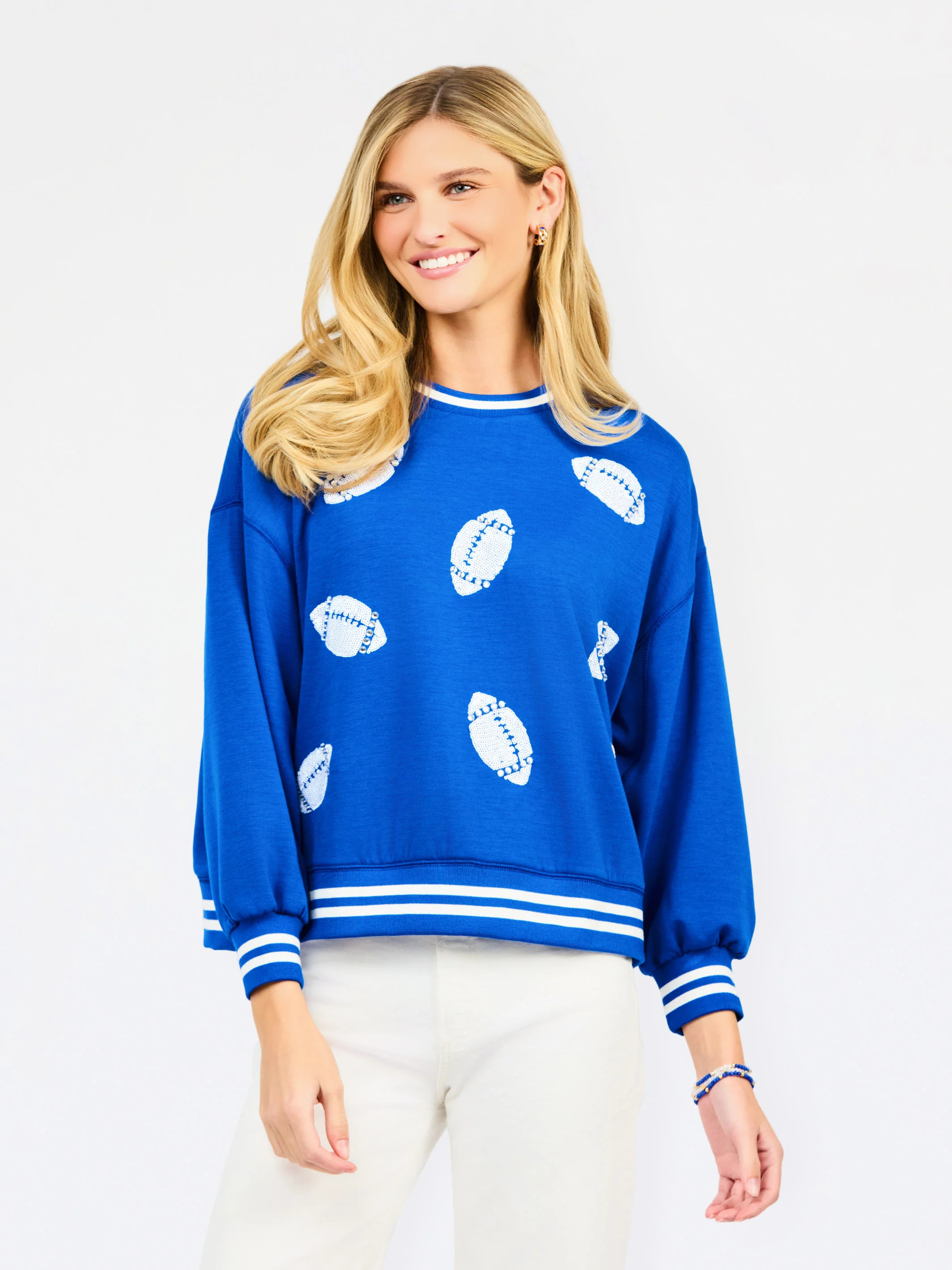 Millie Sweatshirt | Football Blue + White | Mary Square