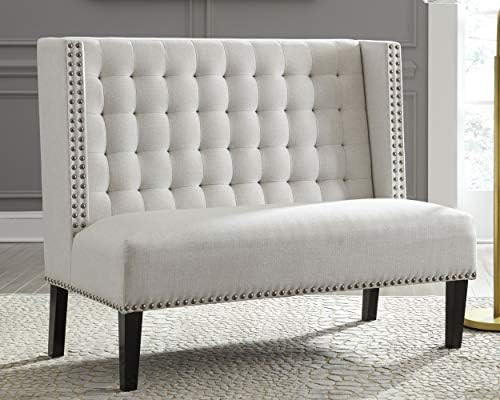 Signature Design by Ashley Beauland Modern Chic Upholstered Tufted Accent Settee Bench, Cream | Amazon (US)