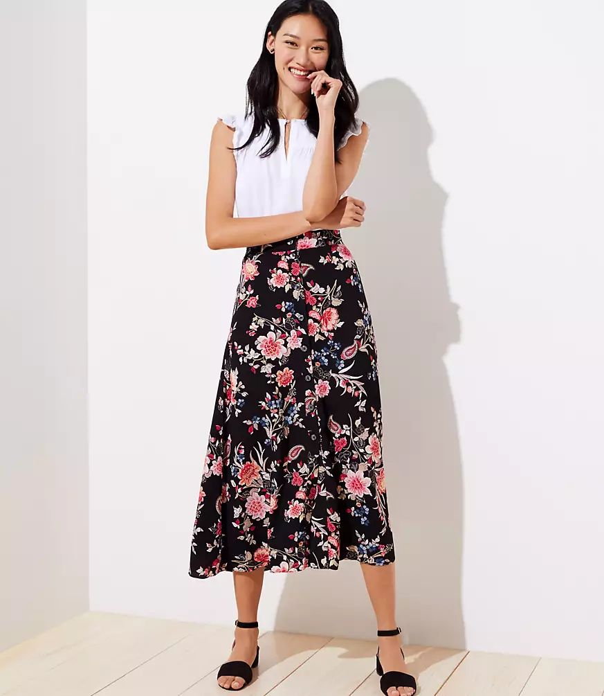 Floral Button Front Midi Skirt | LOFT