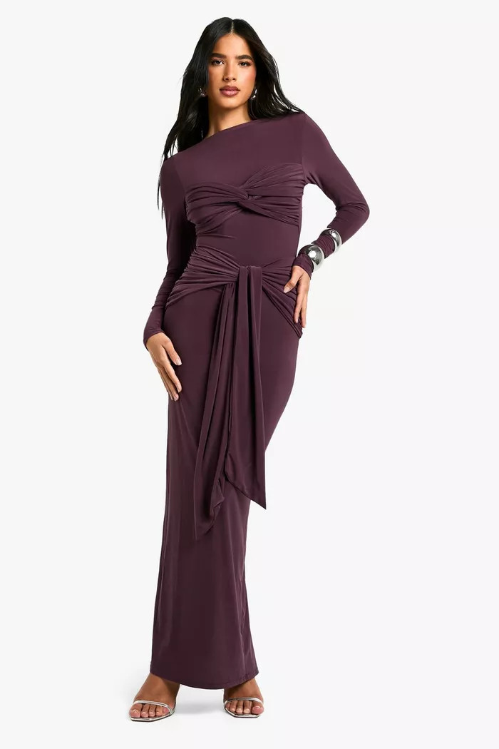 Ruched Twist Detail Maxi Dress | boohoo (US & Canada)
