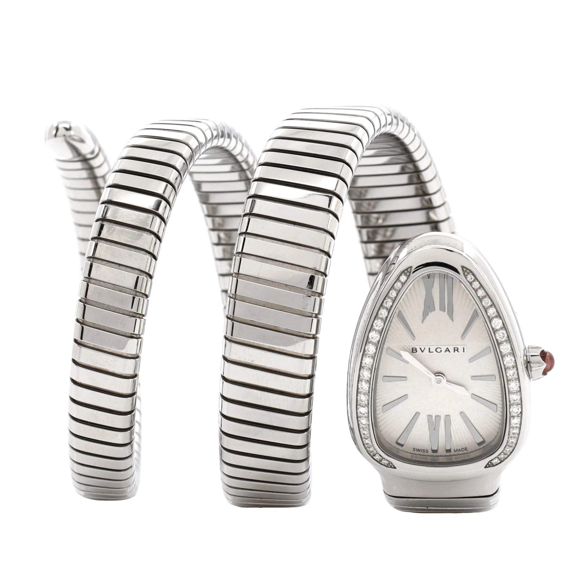 Serpenti Tubogas Double Spiral Quartz Watch Stainless Steel with Diamond Bezel 23 | Shop Simon