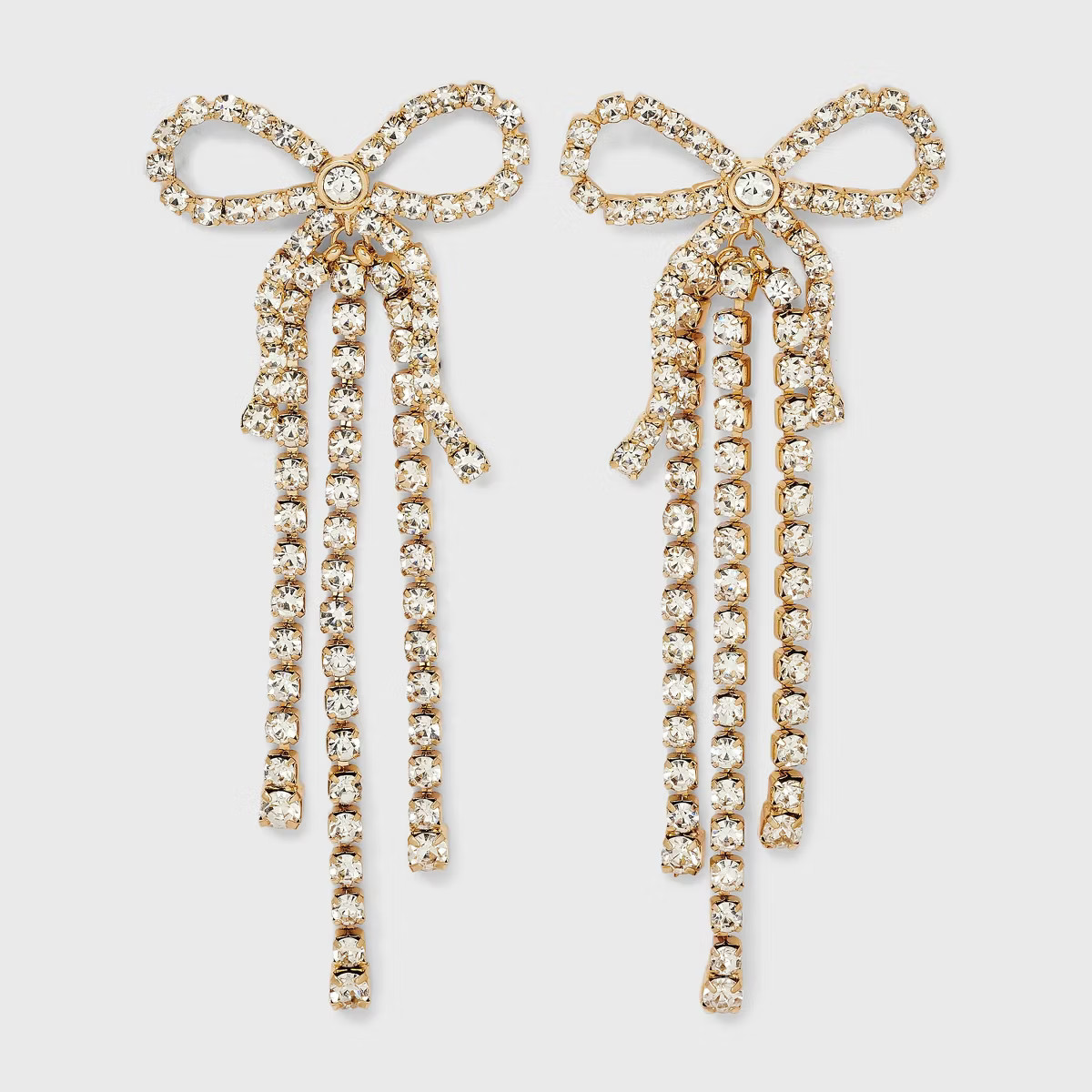 Rhinestone Cup Chain Bow Fringe Post Earrings - A New Day™ Gold | Target