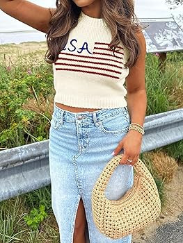 Tankaneo Womens American Flag Crop Tank Tops High Neck 4th of July Patriotic Summer Sleeveless Sh... | Amazon (US)