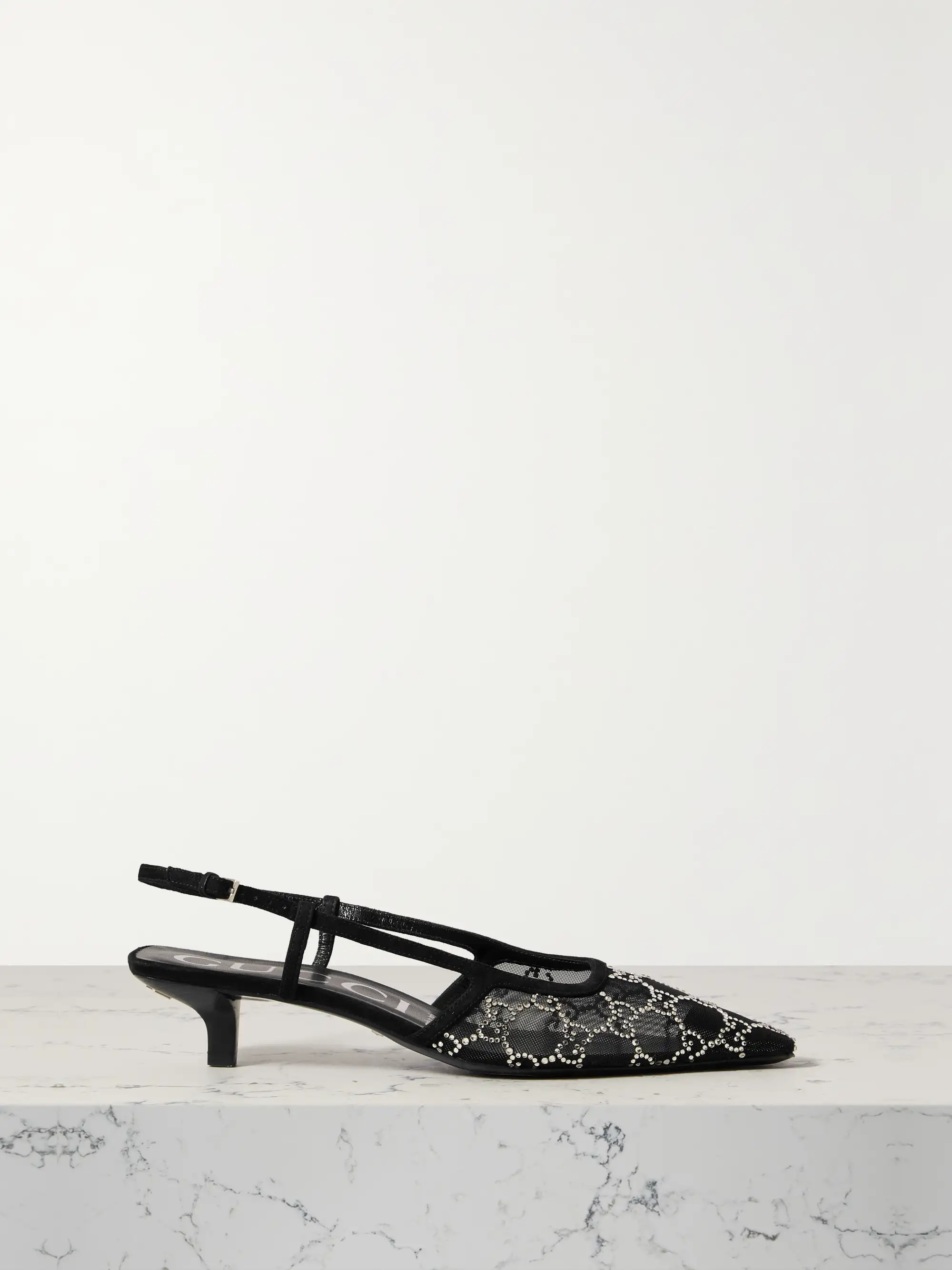 Black Demi suede-trimmed crystal-embellished mesh slingback pumps | GUCCI | NET-A-PORTER | NET-A-PORTER (UK & EU)