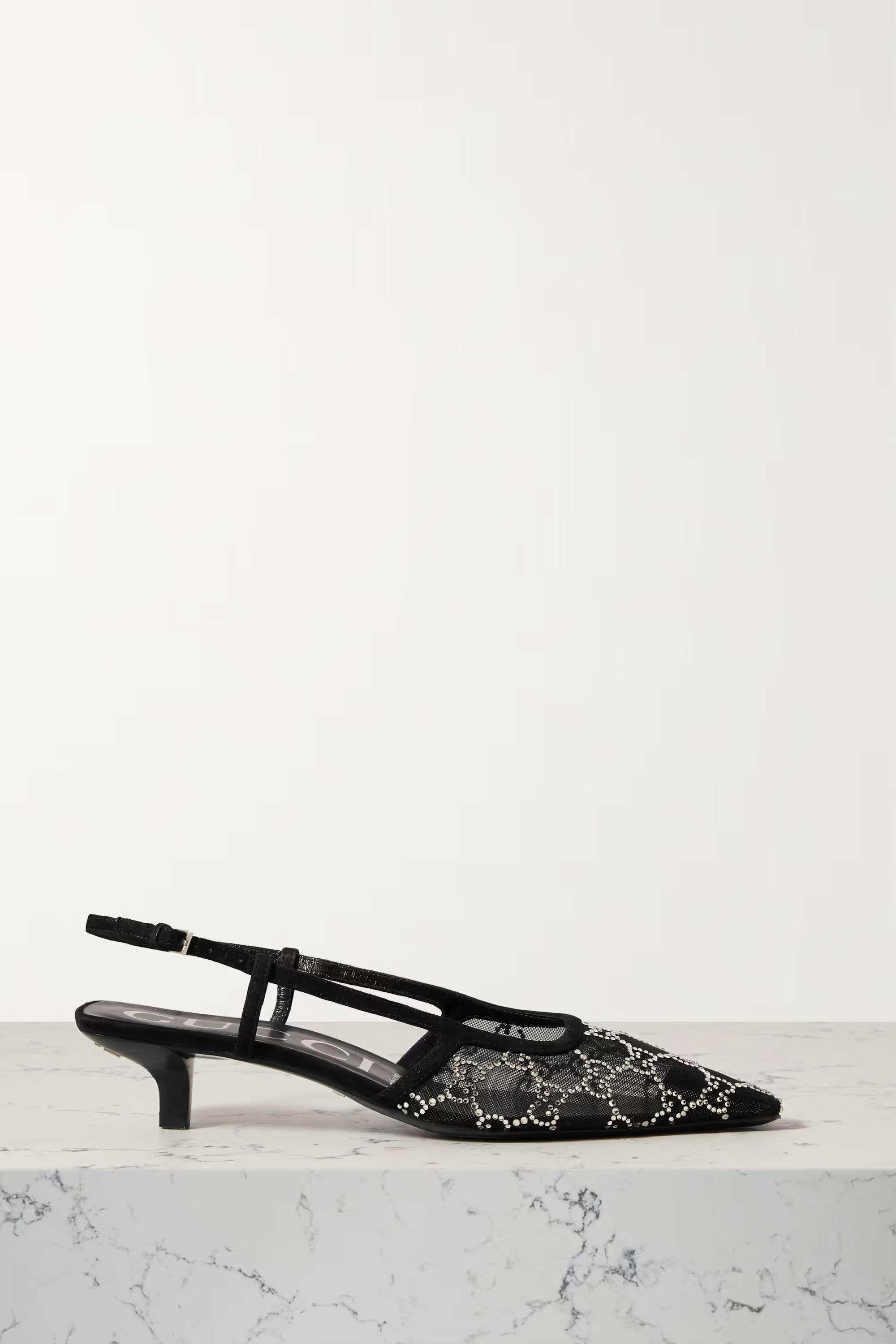 Demi suede-trimmed crystal-embellished mesh slingback pumps | NET-A-PORTER APAC