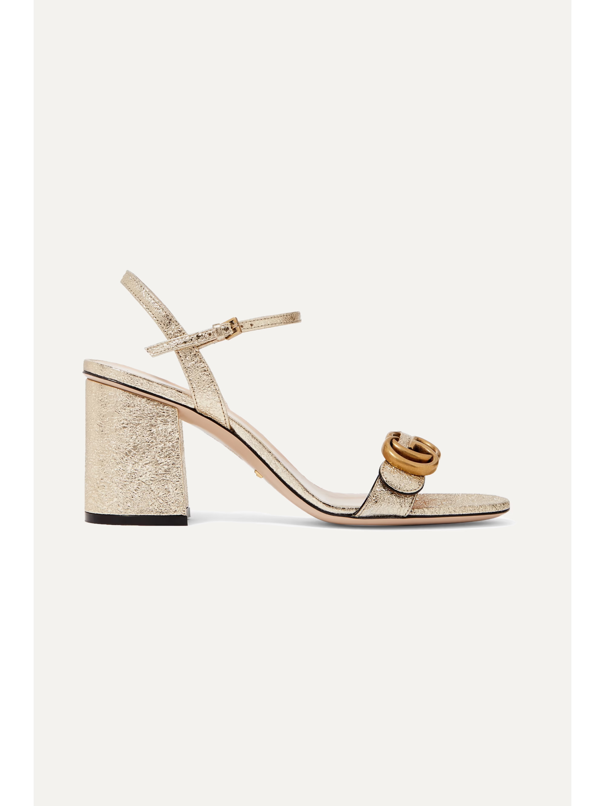 Marmont logo-embellished metallic cracked-leather sandals | NET-A-PORTER (UK & EU)