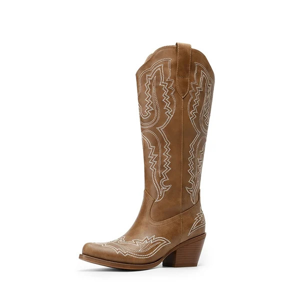 Women’s Embroidered Square Toe Western Cowboy Boots with Zipper | Dream Pairs