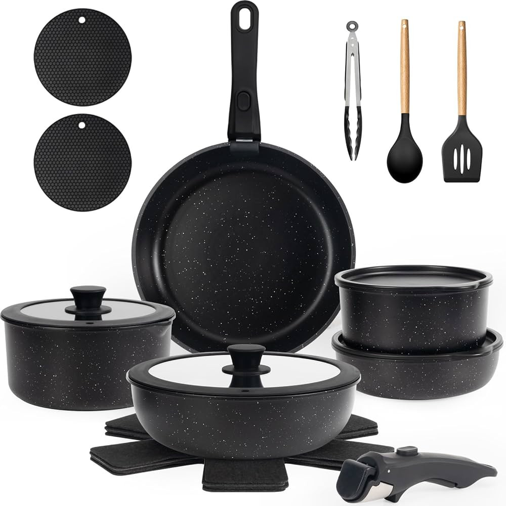 Empune 20 Pcs Pots and Pans Set Non Stick, Nonstick Cookware Set Detachable Handle, Non Toxic Ind... | Amazon (US)
