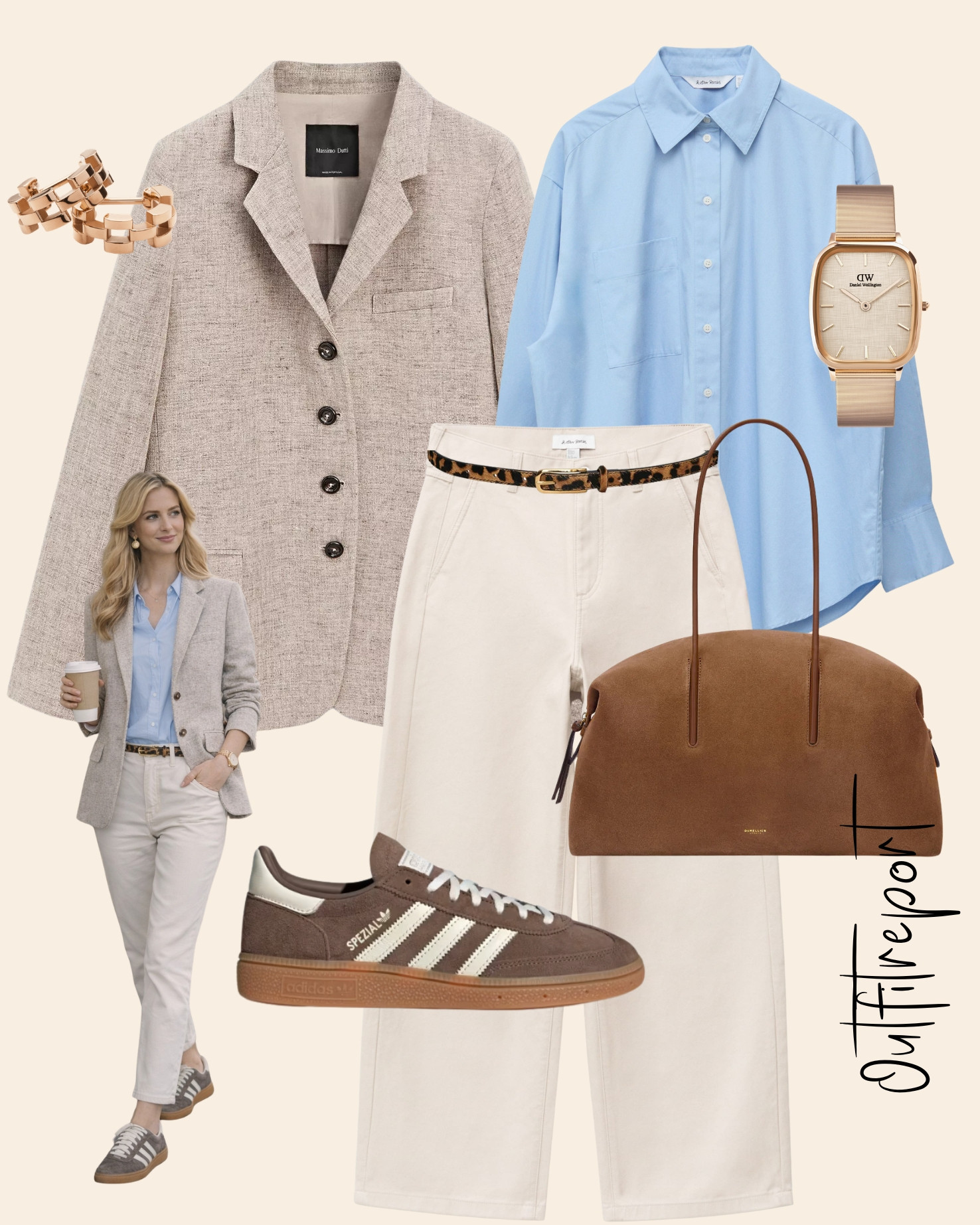 spring summer outfit in beige blazer, blue shirt, white denim jeans, adidas sneakers trainers  

 

#LTKspring #LTKeurope #LTKstyletip