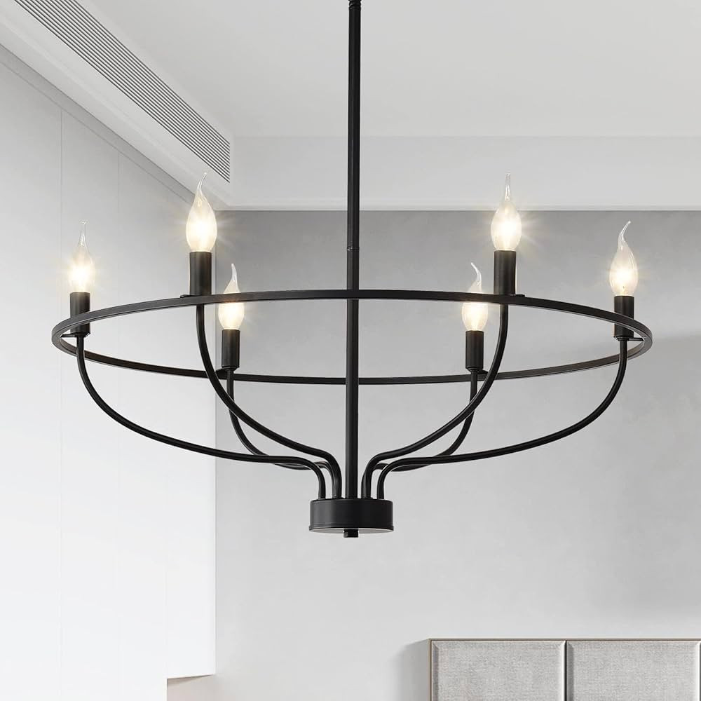 ZBMYRBZJ Black Chandelier 6-Light,Industrial Iron Candle Chandelier Modern Suspended Farmhouse Ch... | Amazon (US)